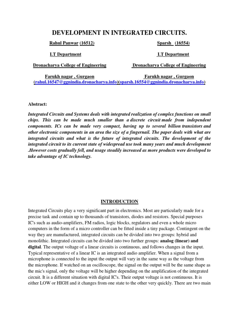 Development in Integrated Circuits | PDF | Integrated Circuit ...