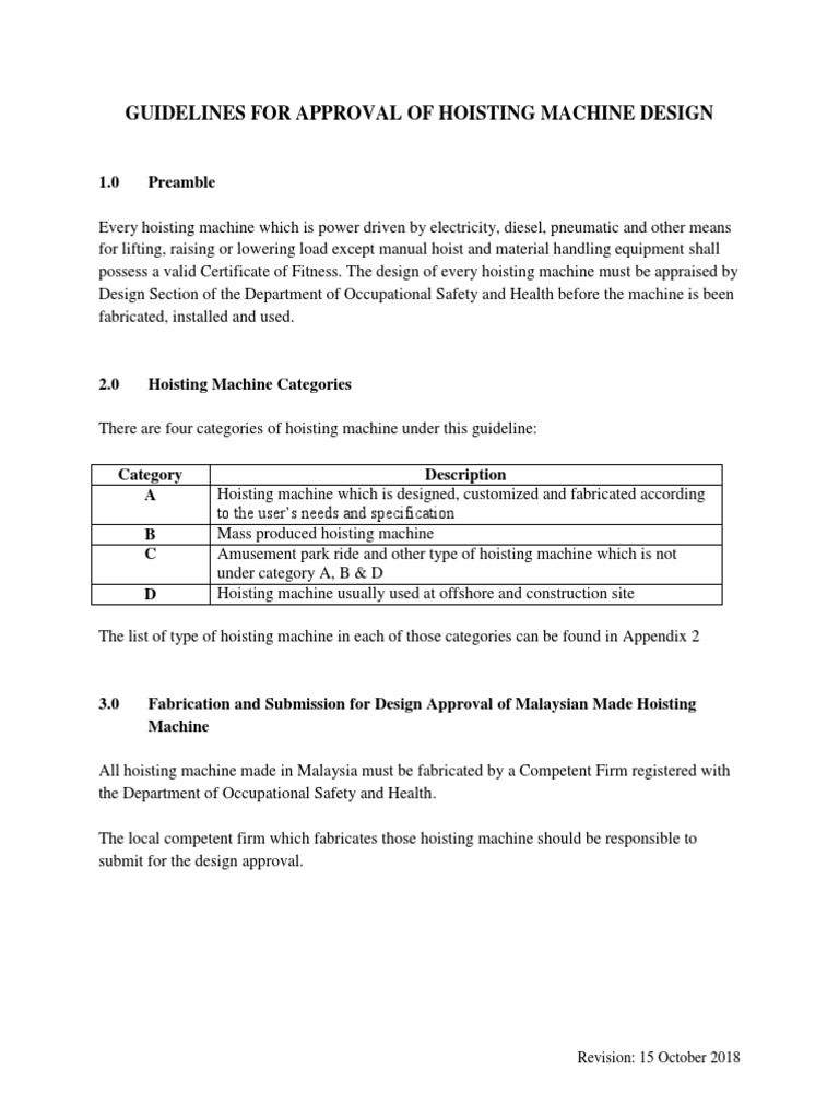 Hoisting Machine Design Approval Guidelines | PDF | Crane (Machine ...