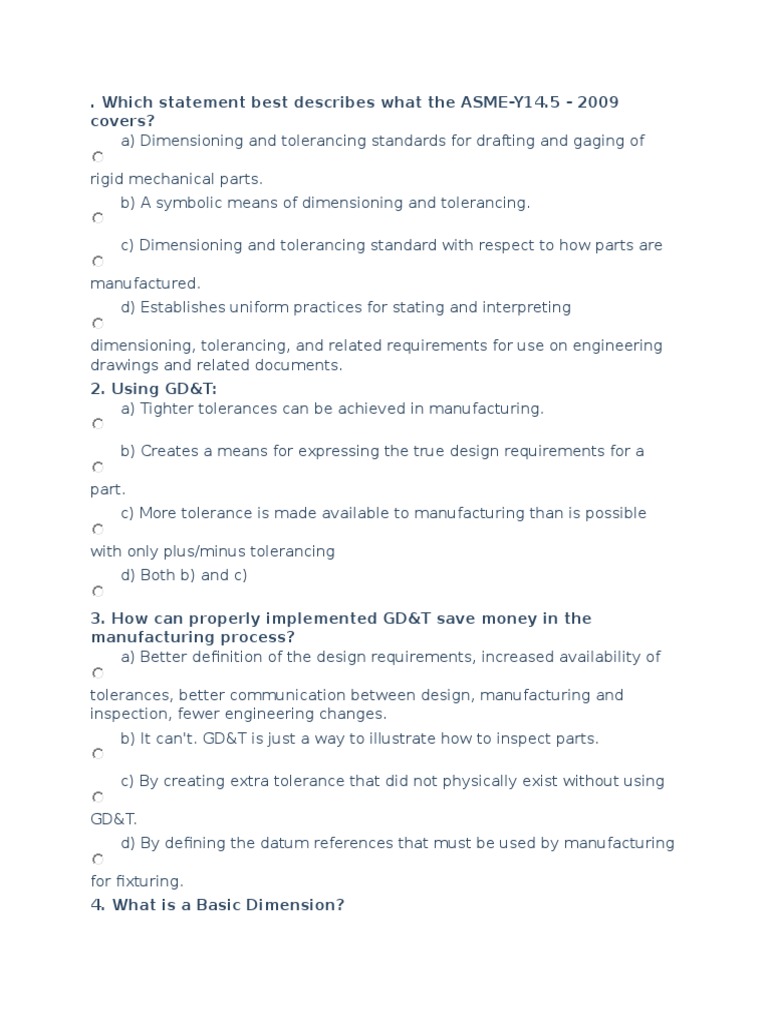 GD&T Test Sample Questions Guide | PDF