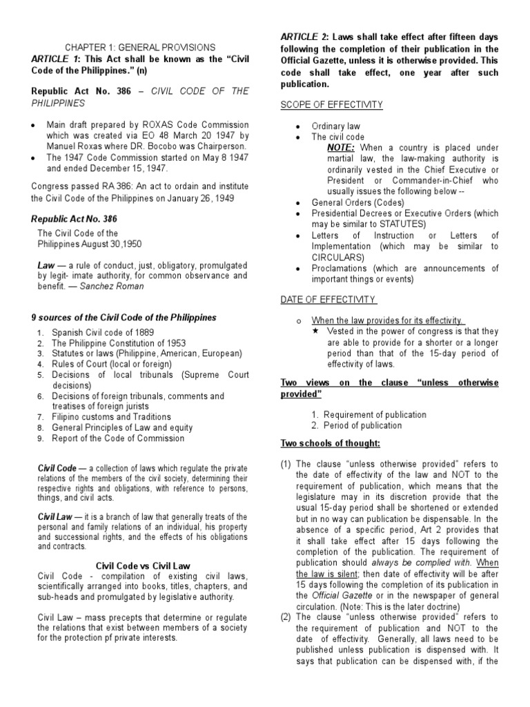 Overview of the Civil Code of the Philippines | PDF | Ex Post Facto Law ...