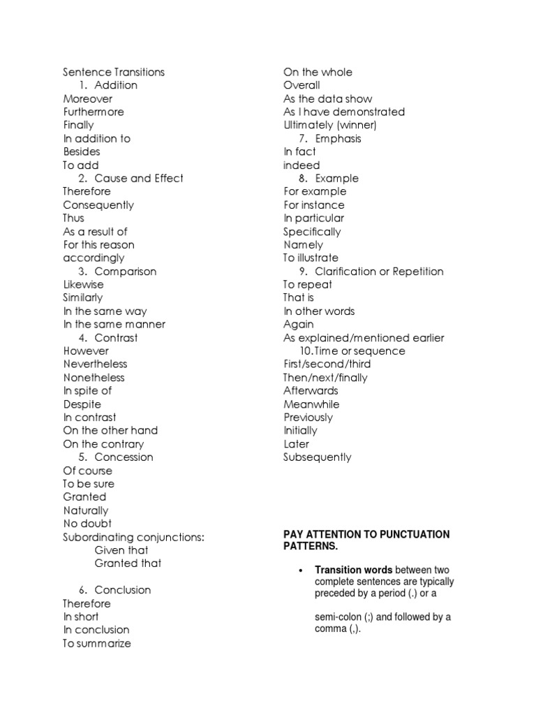 Punctuation Patterns for Transition Words | PDF | Comma | Sentence ...