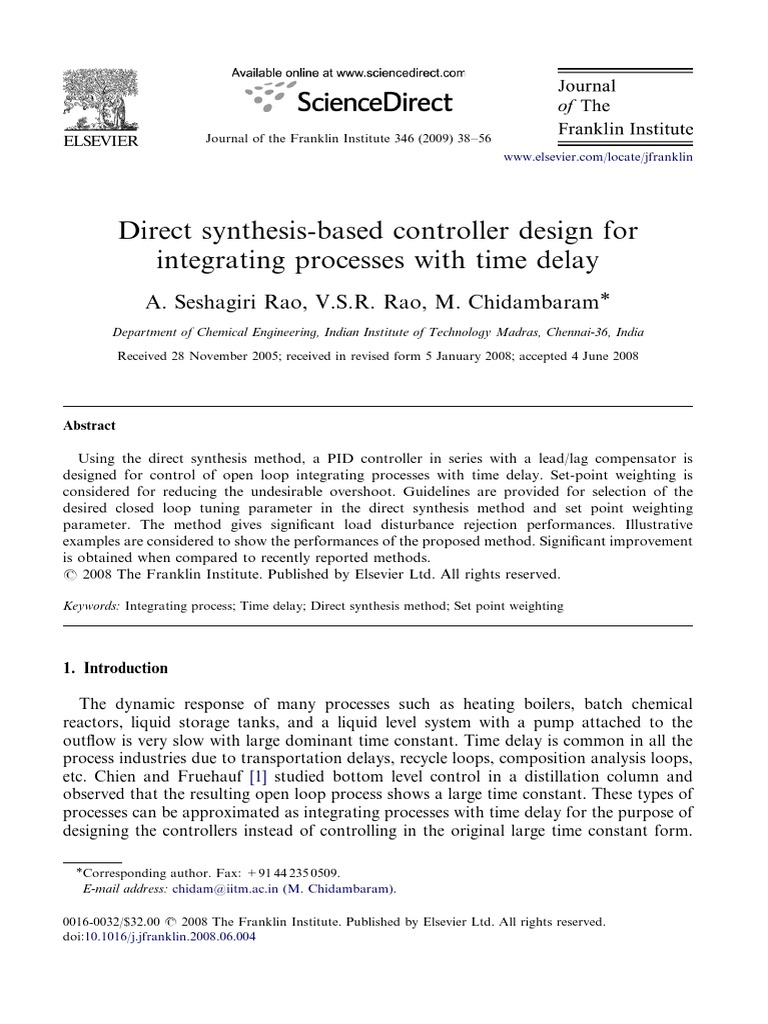 Direct Synthesis-Based Controller Design For Integrating Processes With ...