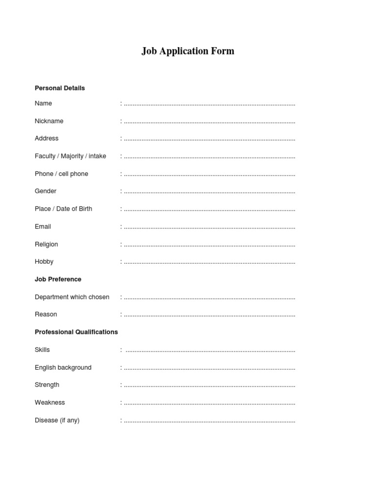 Job Application Form Template | PDF