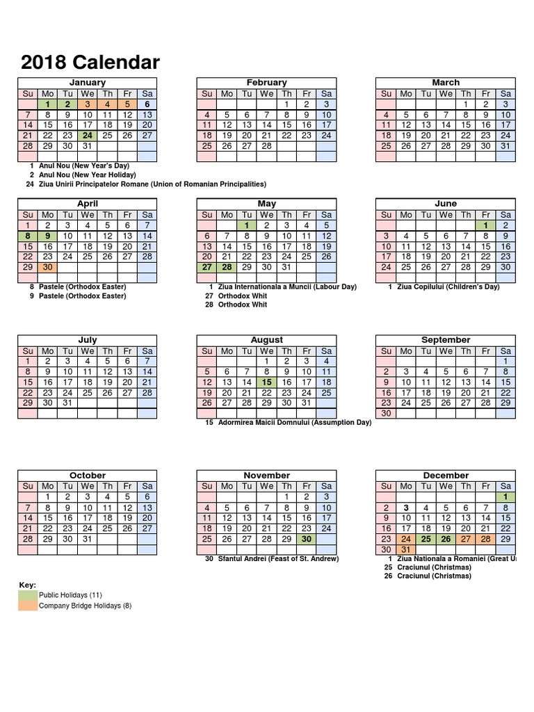 2018 Holiday Calendar PDF Christian Festivals And Holy Days