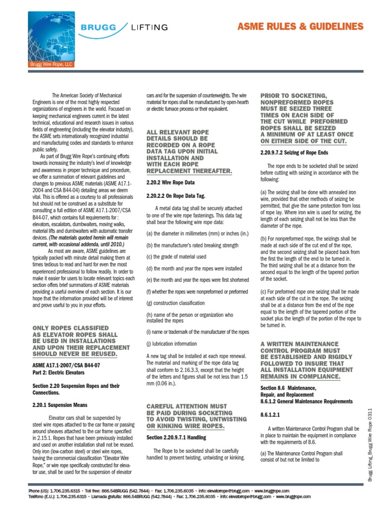 ASME Elevator Wire Rope Standards | PDF | Rope | Elevator