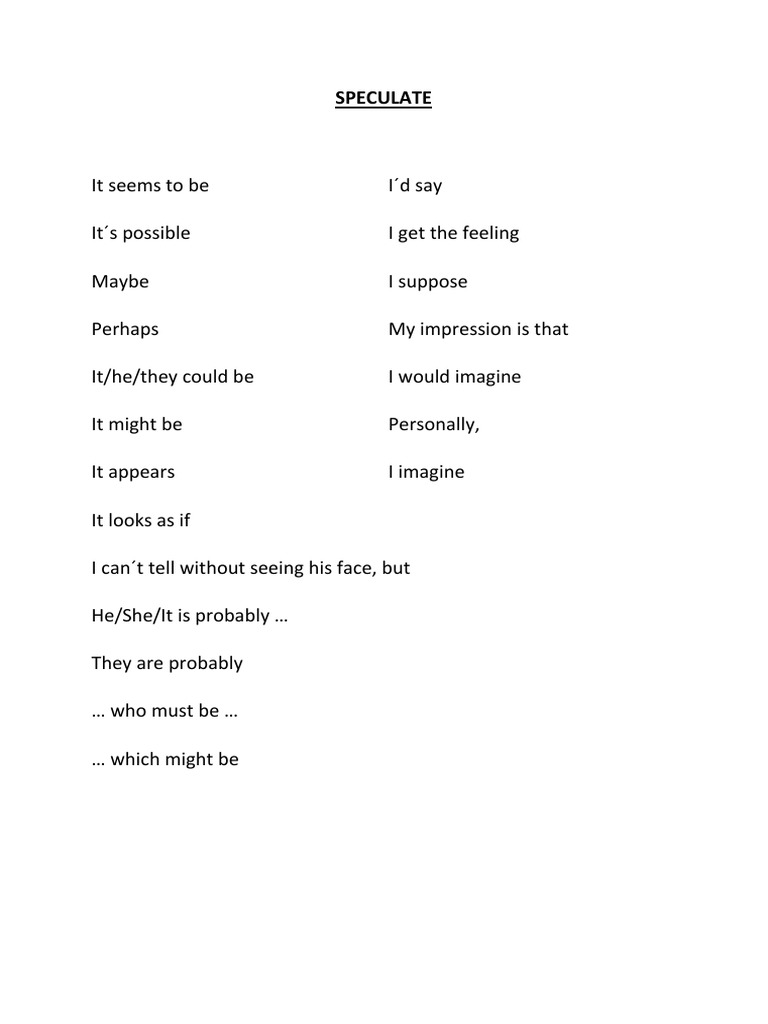 FCE Speaking Part Two Speculate Compare and Contrast Vocabulary PDF