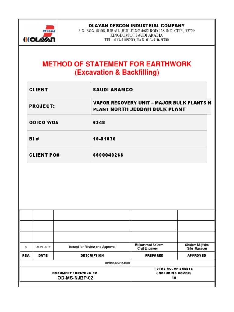 Method Statement for Excavation & Backfilling | PDF | Sand | Drainage