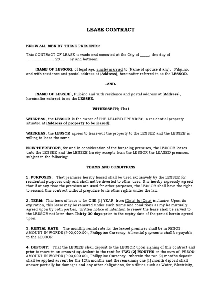 Lease Contract Sample PDF Lease Government