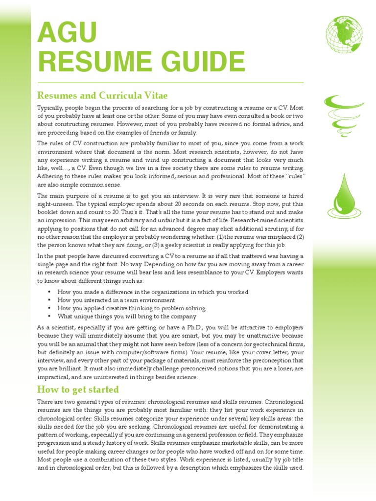 AGU Resume Guide PDF | PDF | Résumé | Employment