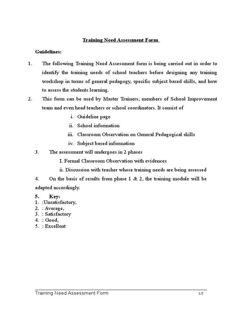 Teacher Training Needs Assessment Form | PDF | Teachers | Classroom