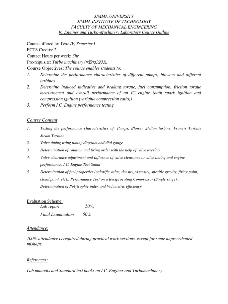 IC Engines & Turbo-Machinery Course Outline | PDF