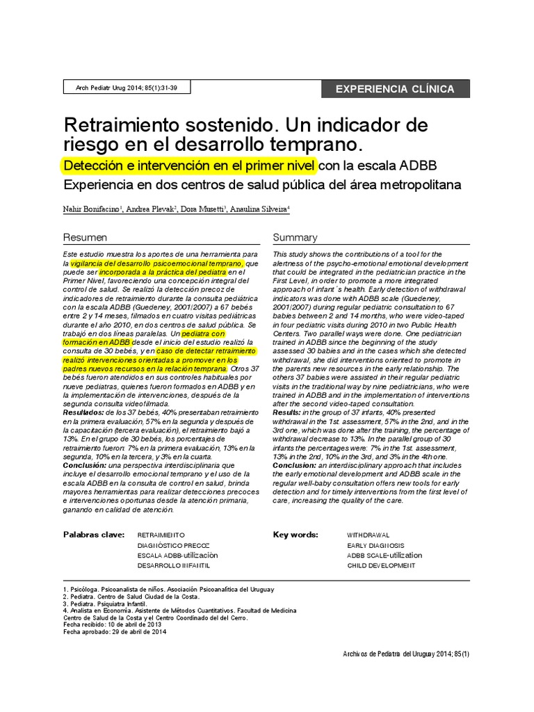 Uso de la escala ADBB en pediatría | PDF | Teoría de apego | Depresión ...