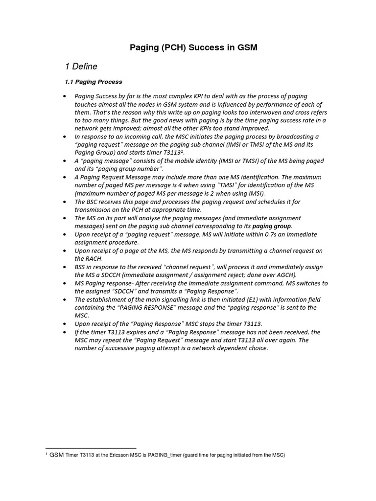 Paging Success Rate Detailed PDF Standards