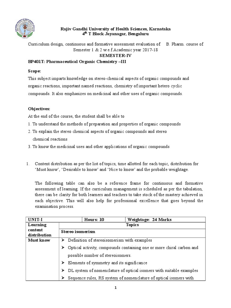 POC 3 Syllabus and Assessment Blueprint | PDF | Isomer | Chirality ...