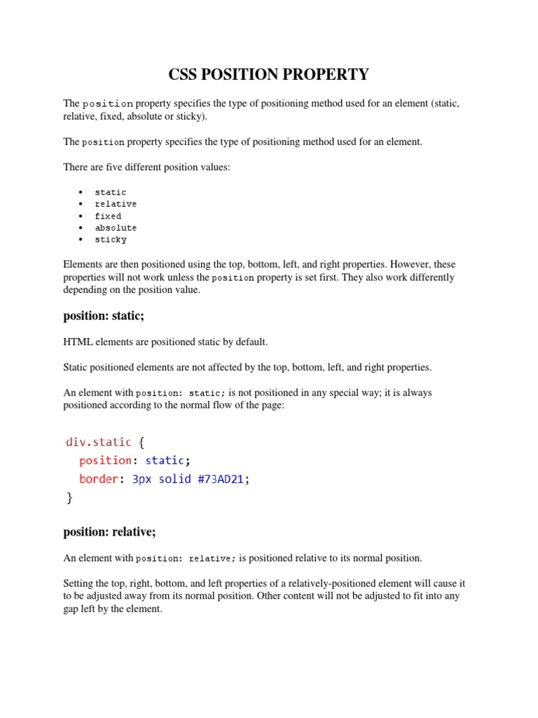 CSS - Position Property | PDF | Cascading Style Sheets | Human–Computer ...