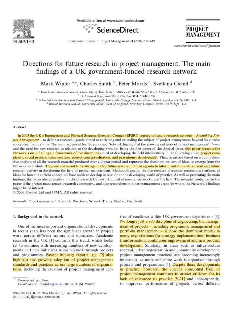 Future Research Directions in Project Management | PDF | Project ...