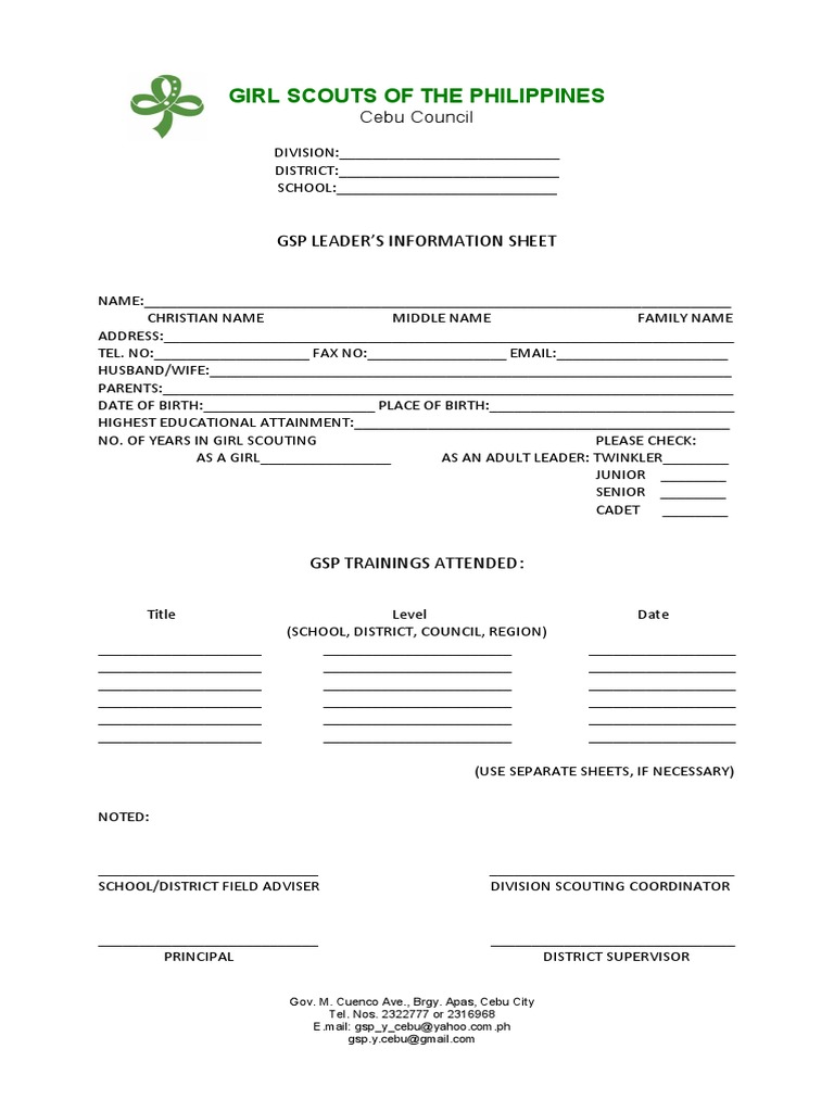 GSP Registration Form for Cebu Council | PDF | Scouting | Youth Movements