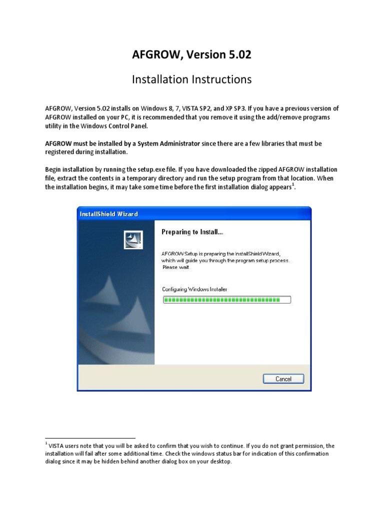 AFGROW 5.02 Installation Guide | PDF | Windows Vista | Microsoft Windows