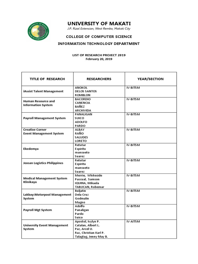 2019 IT Research Projects List | PDF