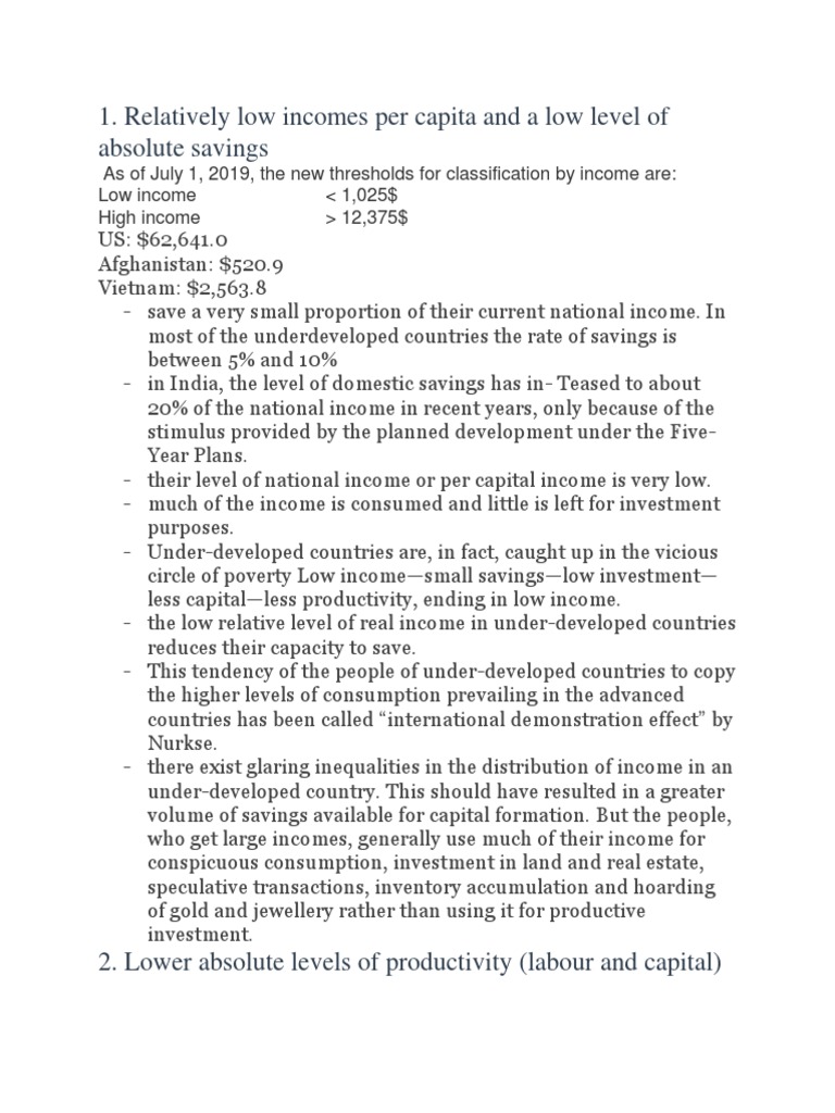 Relatively Low Per Capita and A Low Level of Absolute Savings
