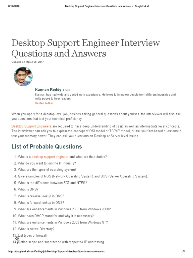 Desktop Support Engineer Interview Questions And Answers
