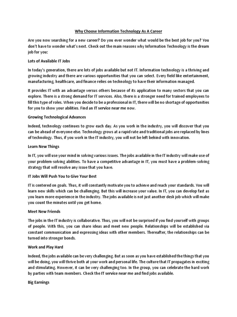 Benefits of a Career in Information Technology | PDF | Information ...