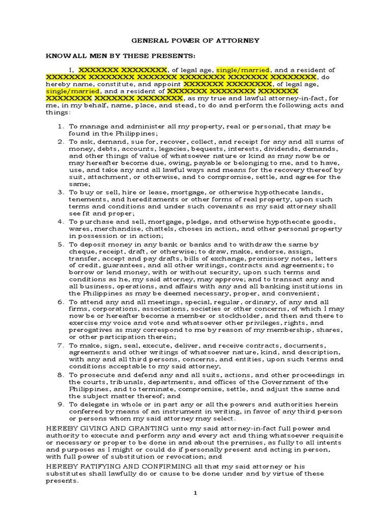 General power of attorney know all men by these presents pdf