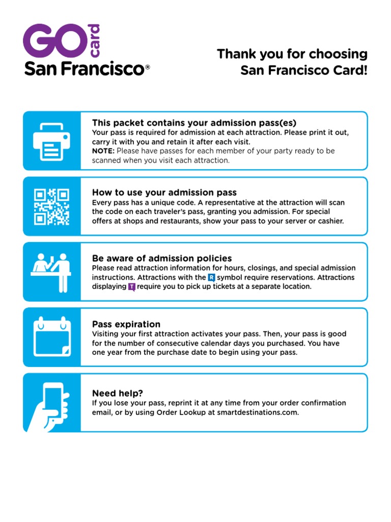 Thank You For Choosing San Francisco Card! This Packet Contains Your Admission Pass (Es