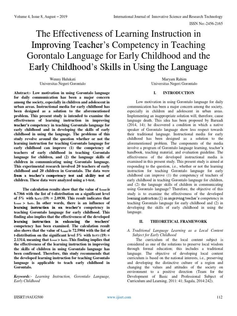 The Effectiveness of Learning Instruction in Improving Teacher's ...