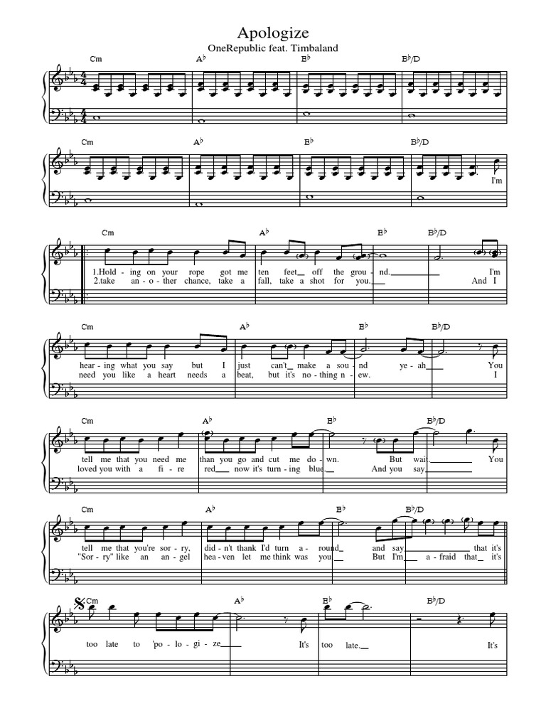 Apologize Sheet Music for Piano | PDF