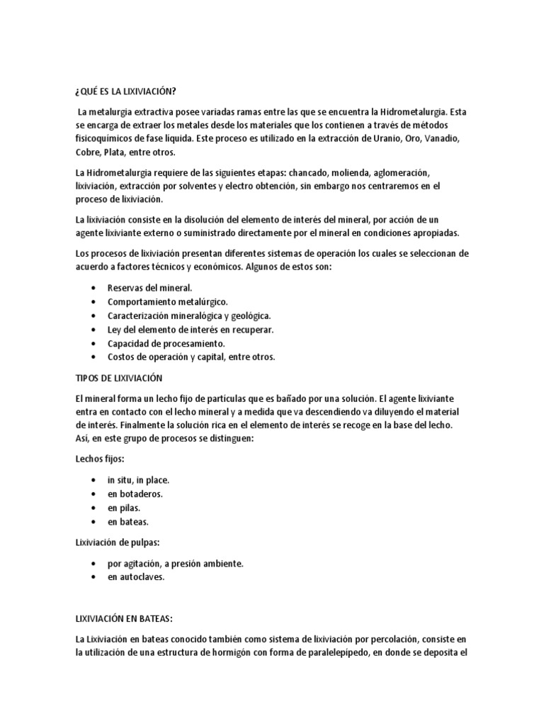 Qué Es La Lixiviación PDF Metalurgia Minerales