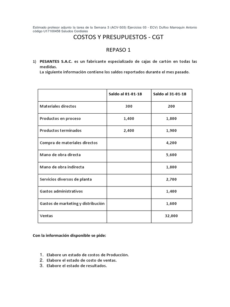 Ejercicios de Costos y Presupuestos | PDF | Presupuesto | Microeconomía