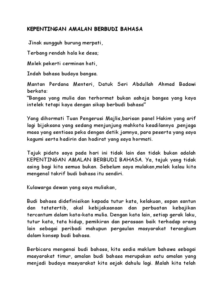 Kepentingan Amalan Berbudi Bahasa