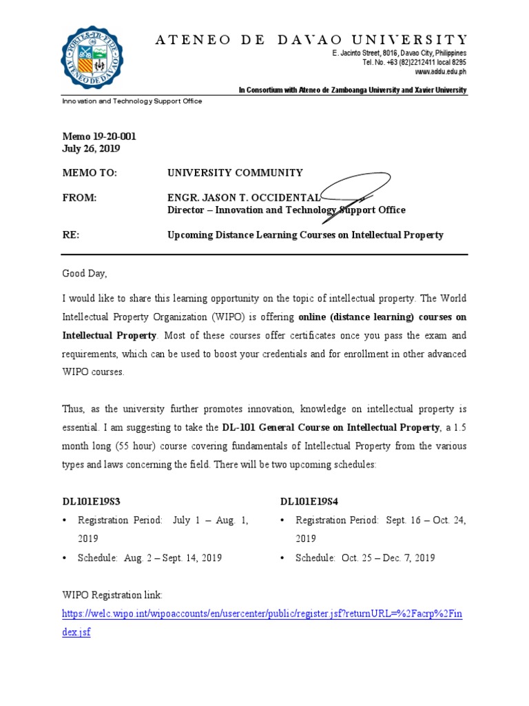 WIPO Courses PDF Intellectual Property Distance Education