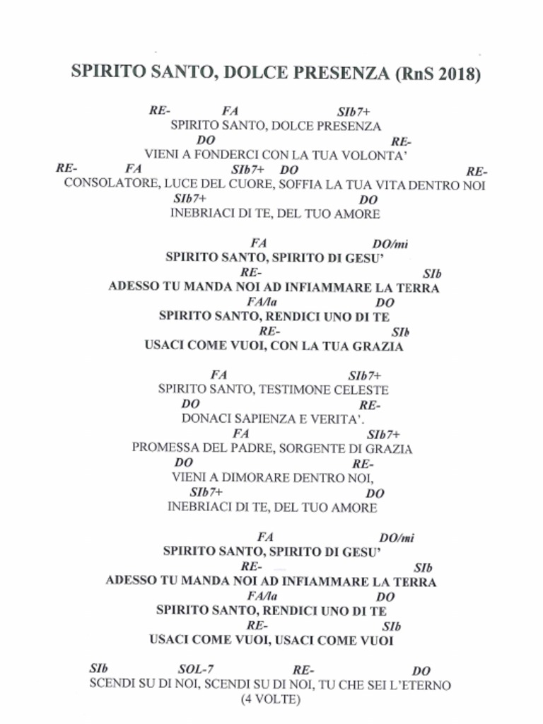 Spirito Santo Dolce Presenza Testo E Accordi