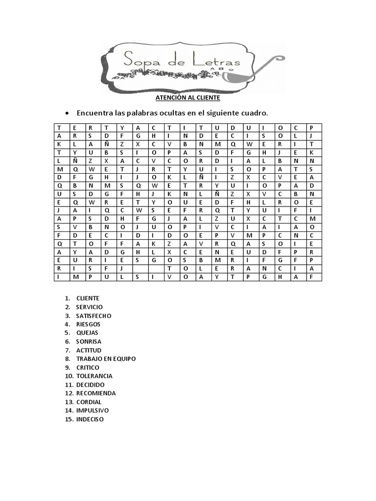 Sopa De Letras Atencion Al Cliente