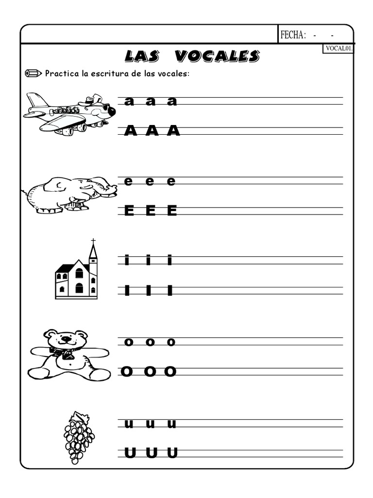 Ejercicios de Caligrafía de Vocales | PDF
