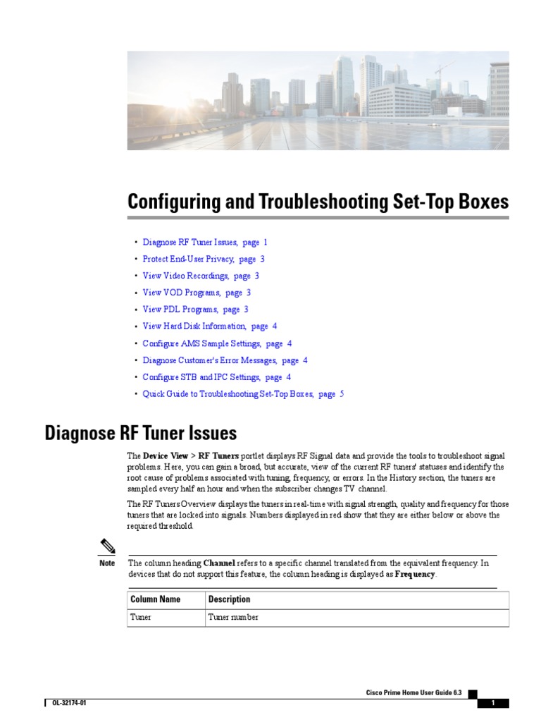 Configuring and Troubleshooting SetTop Boxes Diagnose RF Tuner Issues
