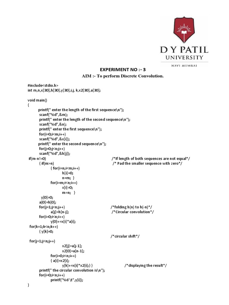 Experiment No:-3: AIM: - To Perform Discrete Convolution | PDF