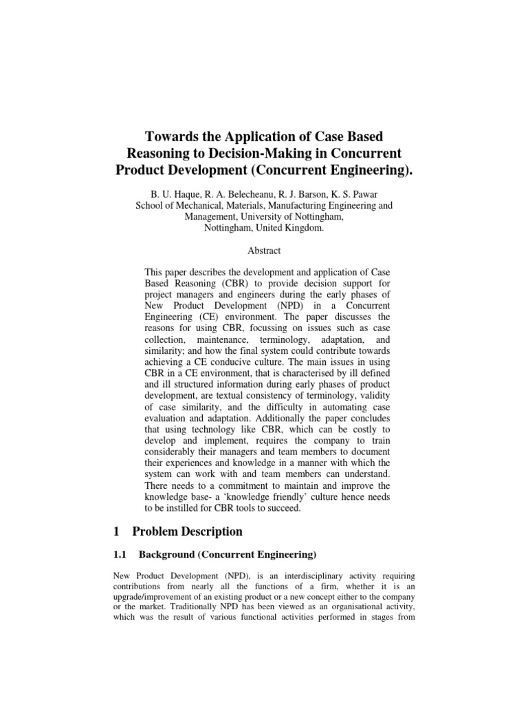 Towards The Application of Case Based Reasoning To Decision-Making in ...