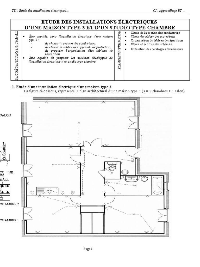 Schema Electrique Maison 3 Chambres Étude Des Installations Électriques D'une Maison | PDF | Puissance  (physique) | Électrotechnique