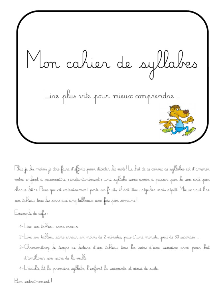 Cahier De Syllabes Et Sons 1e Année Pdf Cahier de Syllabes Niveau 1 Cursive
