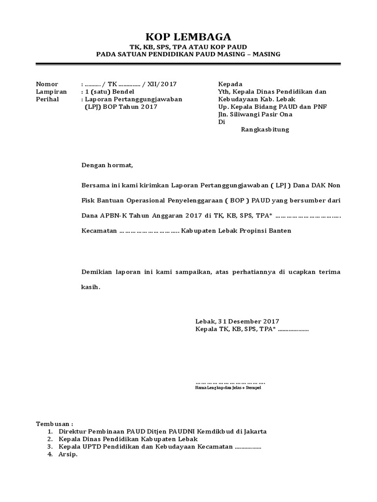 Laporan Pertanggungjawaban Bop Paud 2020 Seputar Laporan