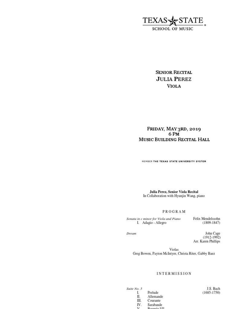 Julia Perez Senior Viola Recital | PDF