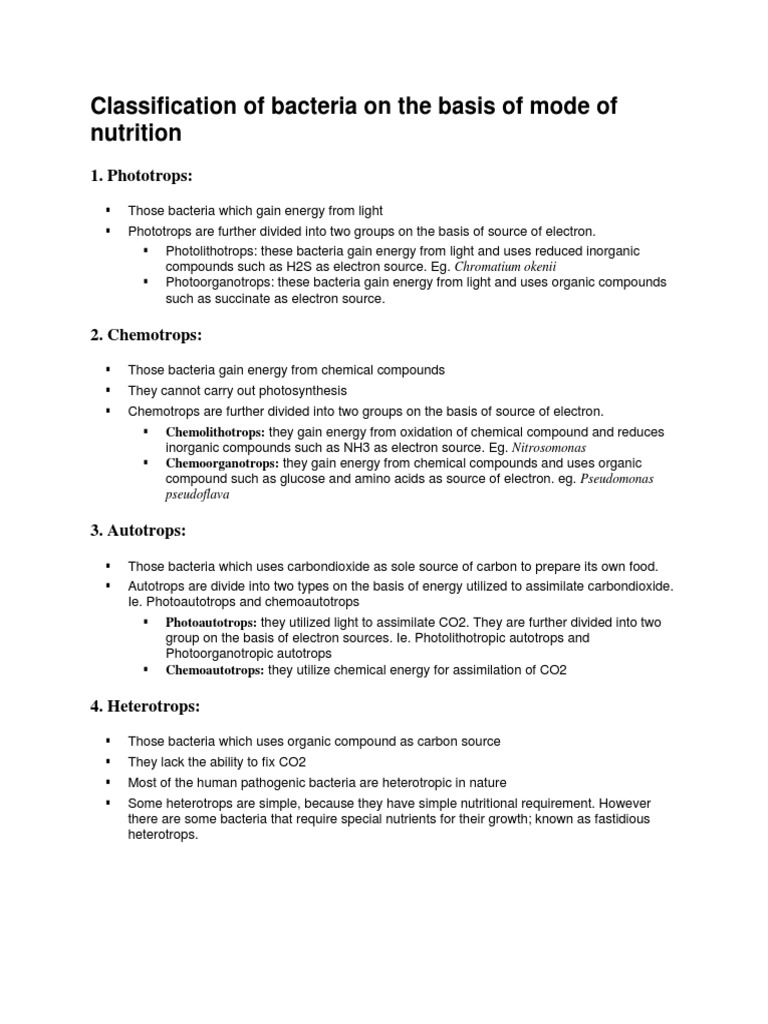 Bacteria Classification by Nutrition Mode | PDF | Bacteria | Prokaryote