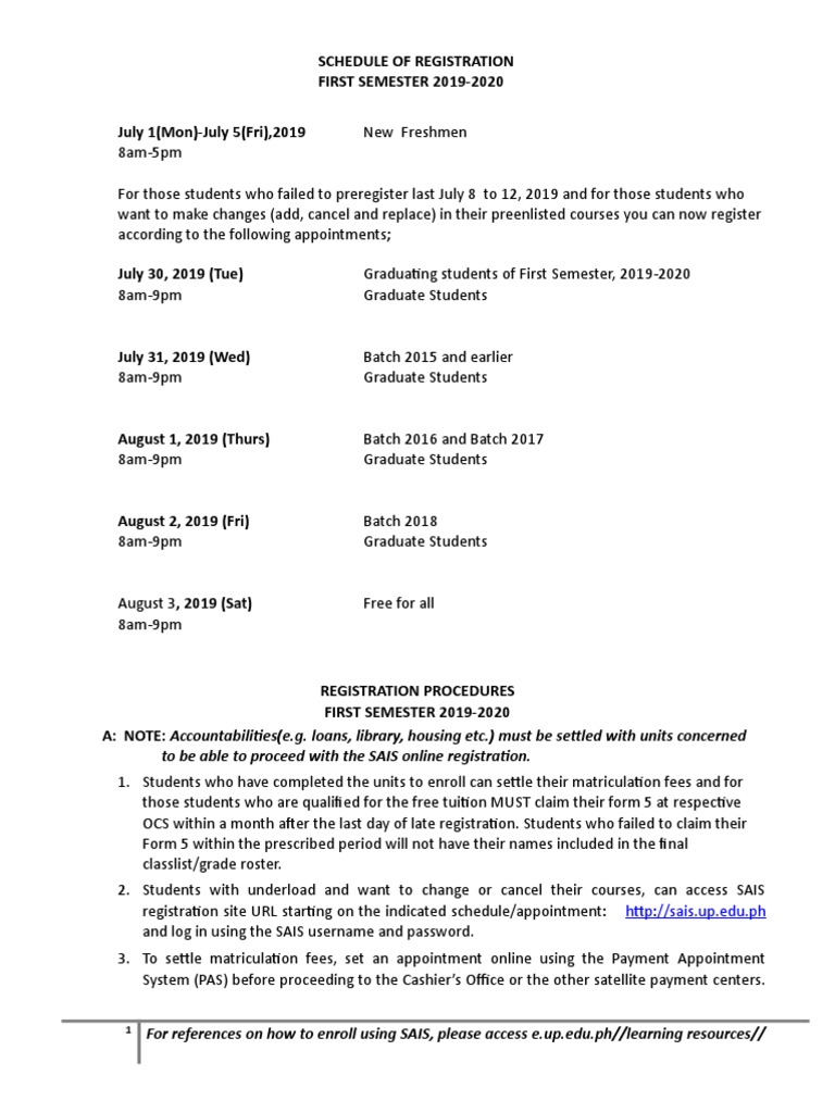 Sais Registration Procedure 1st Sem 2019-2020 | PDF | Government | Students