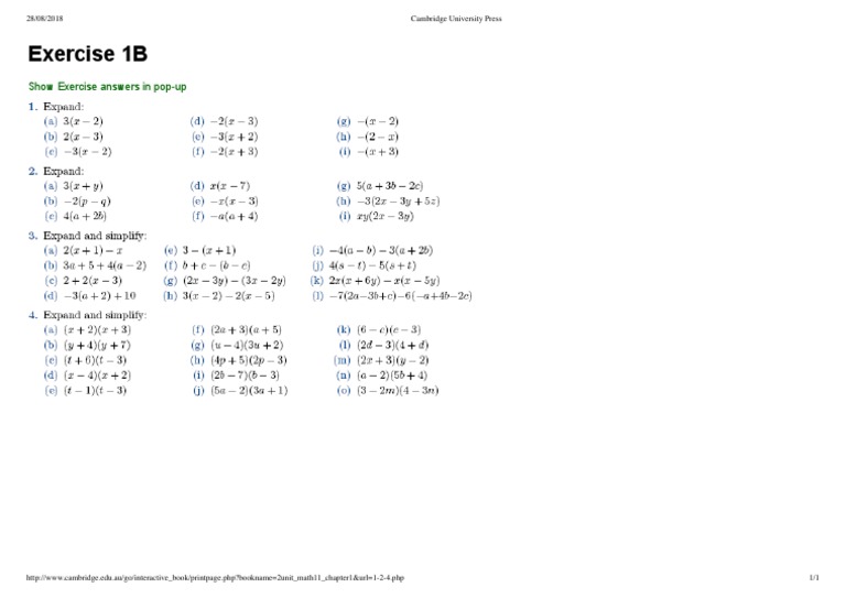 Exercise 1B Solutions Guide | PDF