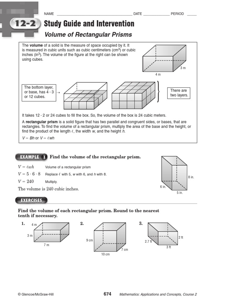 Volume of A Rectangular Prism Worksheet  PDF  Area  Volume In Volume Of Prism Worksheet