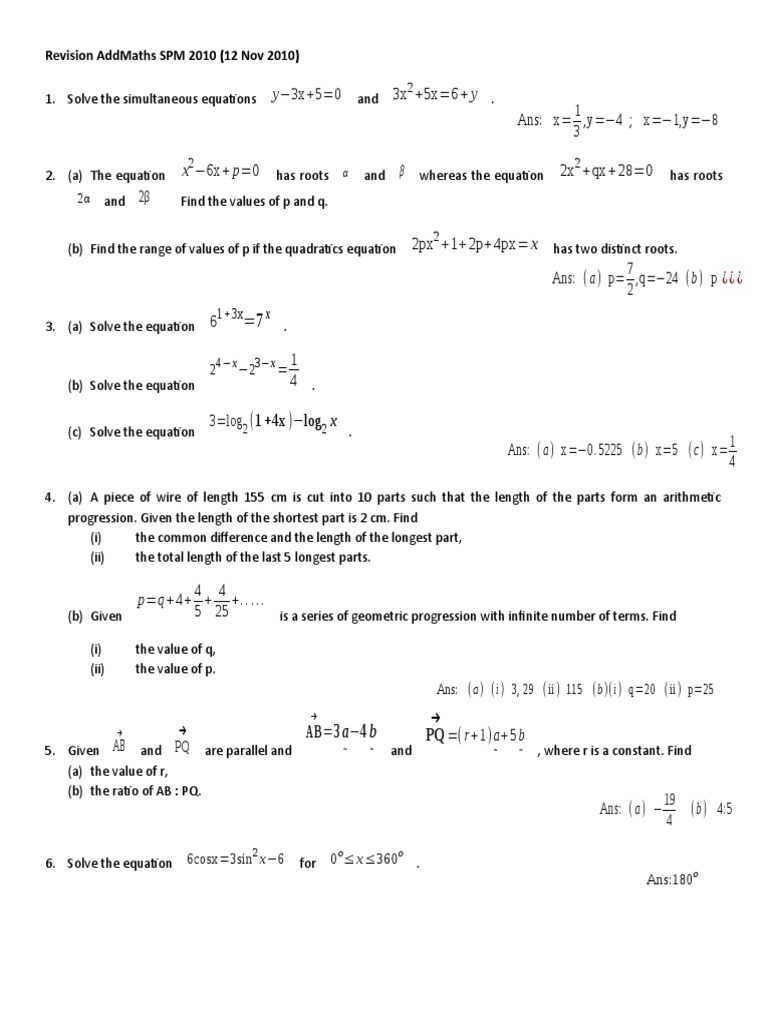 SPM 2010 AddMaths Revision Guide | PDF | Equations | Mathematical Analysis