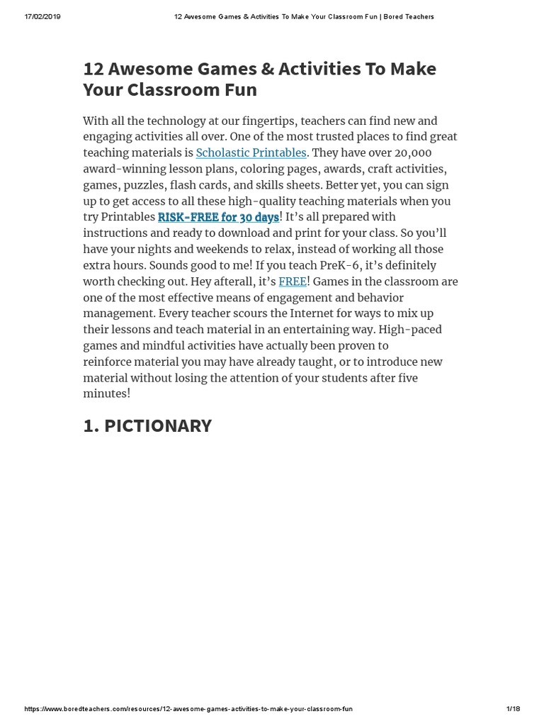 Fun Classroom Games and Activities | PDF | Classroom